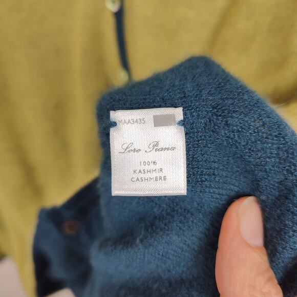 Loro Piana Cashmere Cardigan Womens 42 US 6 Green Blue Reversible FLAW HOLE - Picture 9 of 13